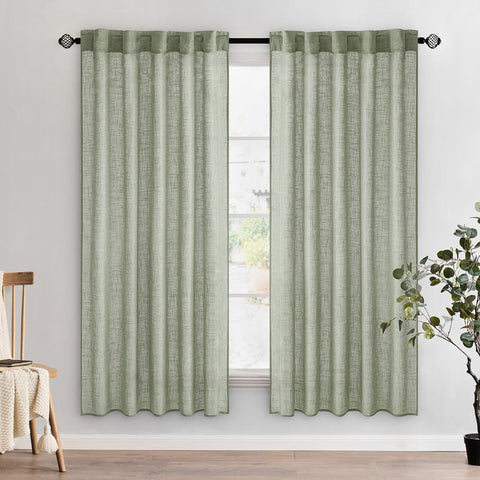 miulee soft thick linen textured window drapes back tab sage 52Wx72L