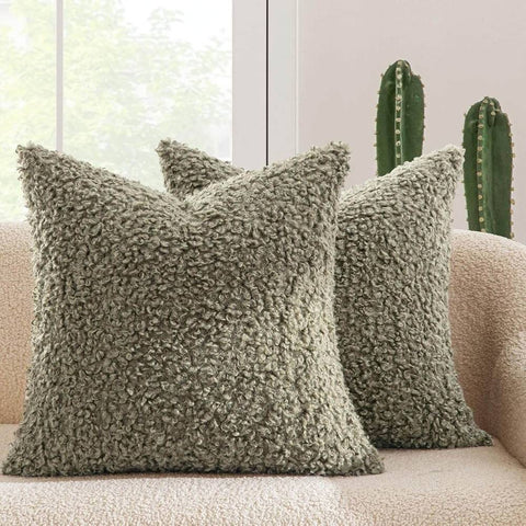Decorative Fuzzy Sherpa Pillow Covers Sage Green 18x18-inch
