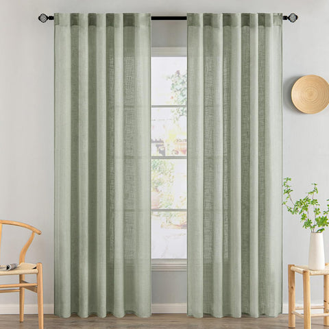 miulee soft thick linen textured window drapes back tab sage 52Wx84L