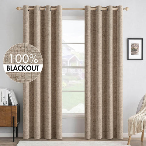 MIULEE 100% Blackout Linen Textured Curtains 52 x 84 Inch