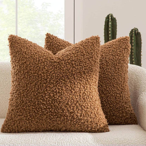 Decorative Fuzzy Sherpa Pillow Covers Bronze 20x20-inch