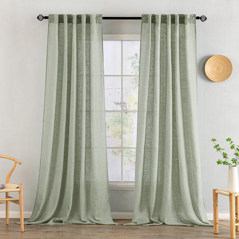 miulee soft thick linen textured window drapes back tab sage 52Wx96L