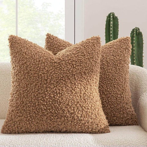 Decorative Fuzzy Sherpa Pillow Covers Brown 18x18-inch