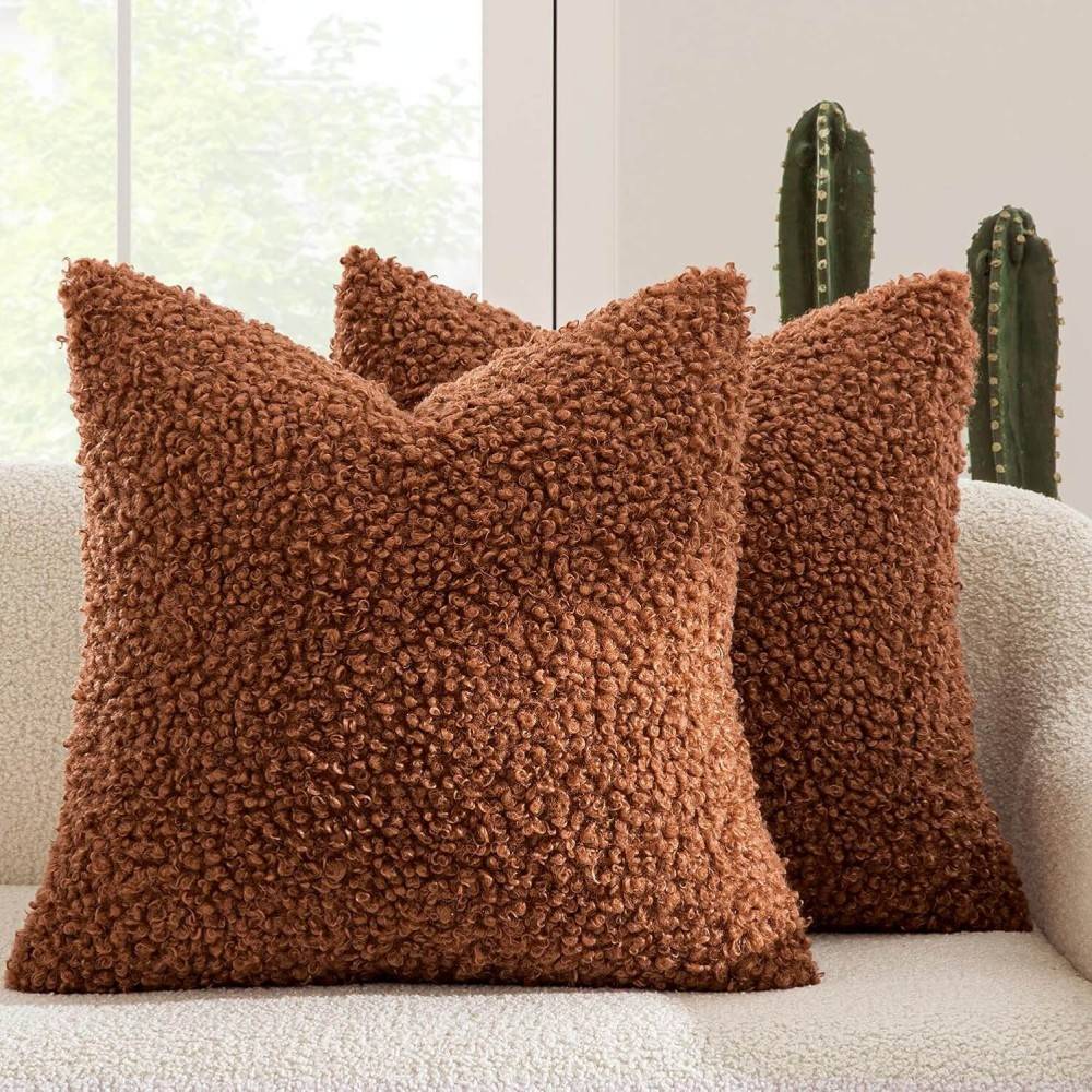 Decorative Fuzzy Sherpa Pillow Covers Rust 20x20-inch