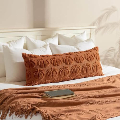 MIULEE Fall Throw Pillow Cover 14x36 Long Body Lumbar Autumn Decoration Cream White Pumpkin Accent Pillowcase for Sofa Couch Porch Bed Living Room Soft Plush Faux Fur Halloween Farmhouse Home Decor