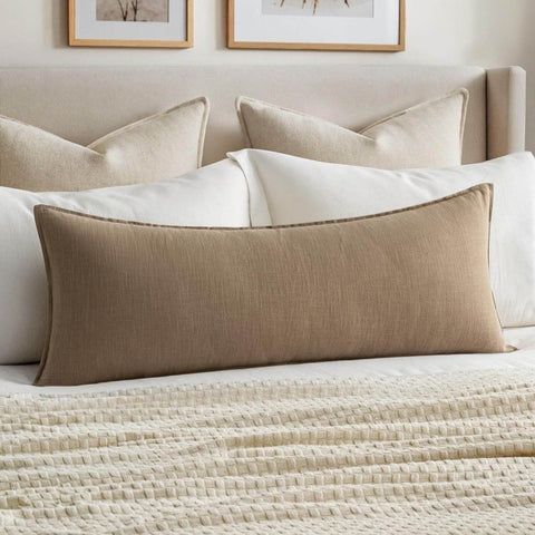 Boho Farmhouse Decorative Long Body Lumbar Throw Pillow Cover Khaki 36x14-inch