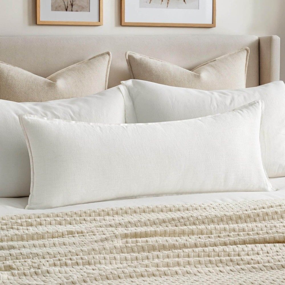 Boho Farmhouse Decorative Long Body Lumbar Throw Pillow Cover Cream White 36x14-inch