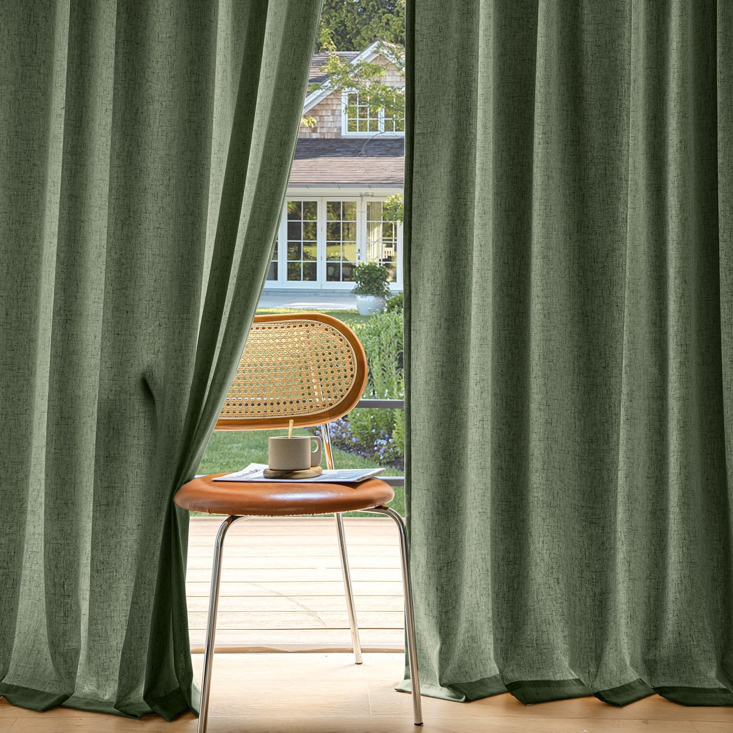 miulee light filtering farnhouse textured back tab curtains olive green 52Wx63L