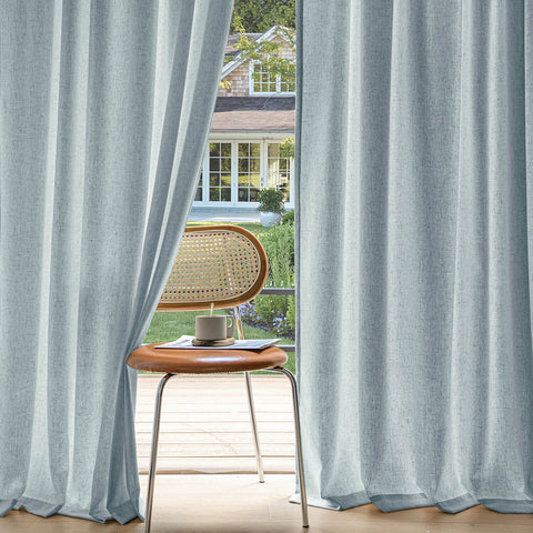 miulee light filtering farnhouse textured back tab curtains stone blue 52Wx63L