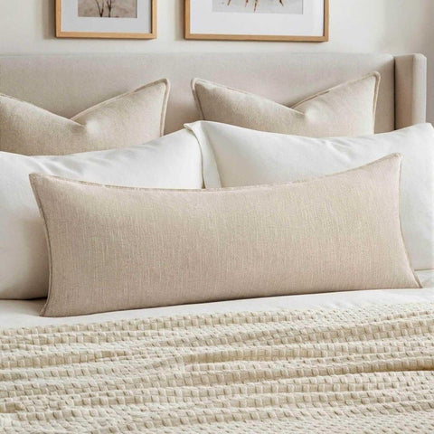 Boho Farmhouse Decorative Long Body Lumbar Throw Pillow Cover Natural Beige 36x14-inch