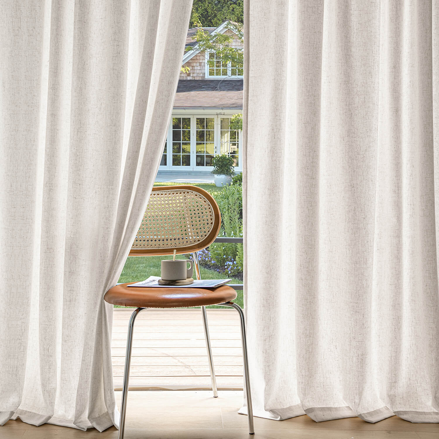 miulee light filtering farnhouse textured back tab curtains white 52Wx63L