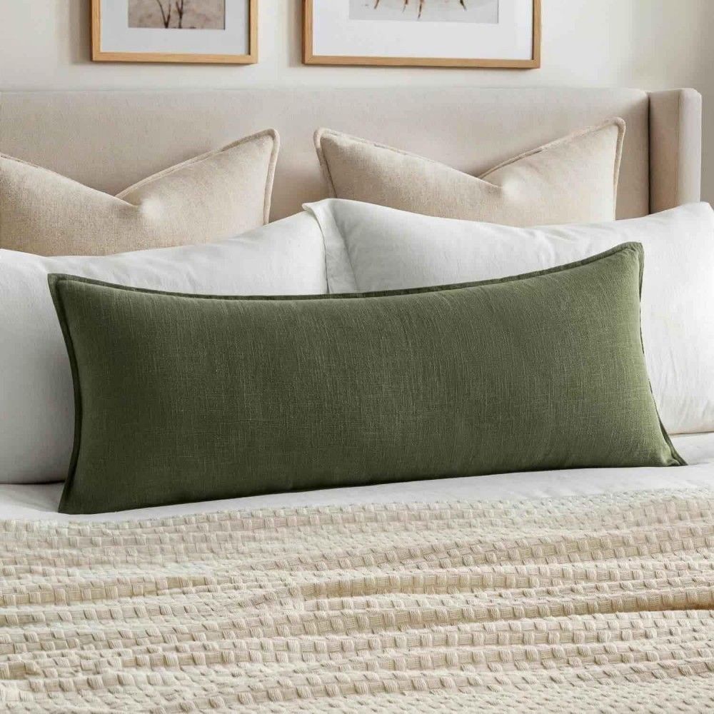 Boho Farmhouse Decorative Long Body Lumbar Throw Pillow Cover Dark Olive Green 36x14-inch