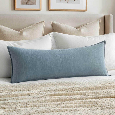 Boho Farmhouse Decorative Long Body Lumbar Throw Pillow Cover Blue Grey 36x14-inch