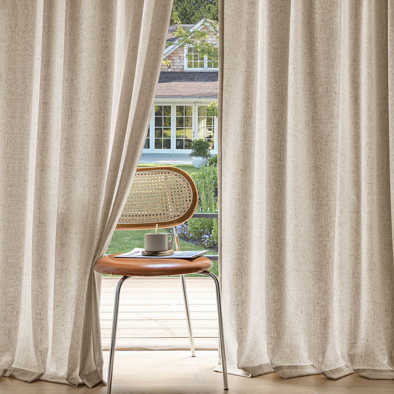 miulee light filtering farnhouse textured back tab curtains taupe 52Wx63L
