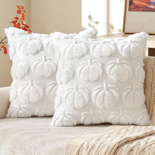 MIULEE Fall Throw Pillow Covers 26x26 Set of 2 Autumn Decorations Cream White Pumpkin Accent Pillowcase for Sofa Couch Porch Bed Living Room Soft Plush Faux Fur Halloween Farmhouse Home Decor