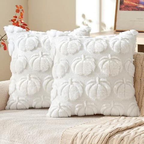 MIULEE Fall Throw Pillow Covers 26x26 Set of 2 Autumn Decorations Cream White Pumpkin Accent Pillowcase for Sofa Couch Porch Bed Living Room Soft Plush Faux Fur Halloween Farmhouse Home Decor