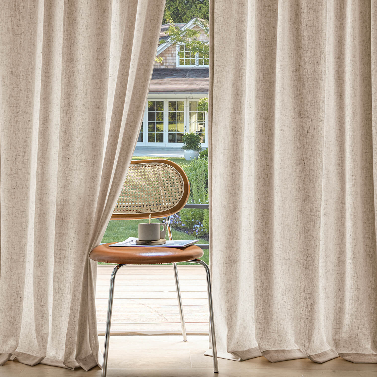 miulee light filtering farnhouse textured back tab curtains beige 52Wx63L