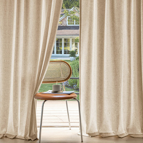 miulee light filtering farnhouse textured back tab curtains light brown 52Wx63L