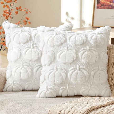 MIULEE Fall Throw Pillow Covers 16x16 Set of 2 Autumn Decorations Rust Pumpkin Accent Pillowcase for Sofa Couch Porch Bed Living Room Soft Plush Faux Fur Halloween Farmhouse Home Decor