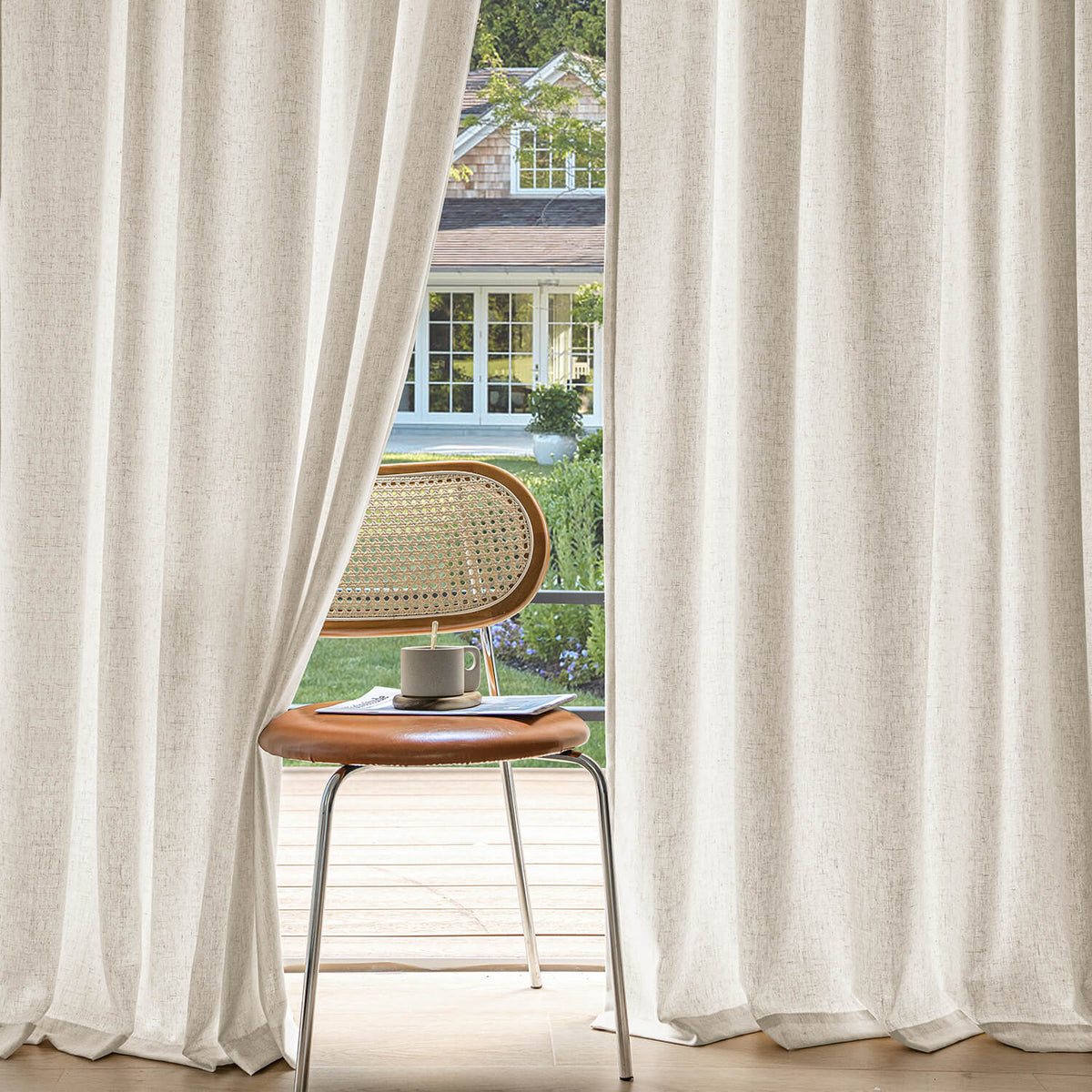 miulee light filtering farnhouse textured back tab curtains linen 52Wx72L