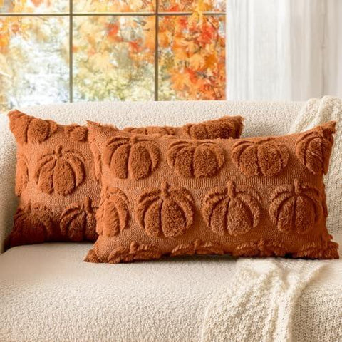 MIULEE Fall Throw Pillow Covers 22x22 Set of 2 Autumn Decorations Pure White Pumpkin Accent Pillowcase for Sofa Couch Porch Bed Living Room Soft Plush Faux Fur Halloween Farmhouse Home Decor