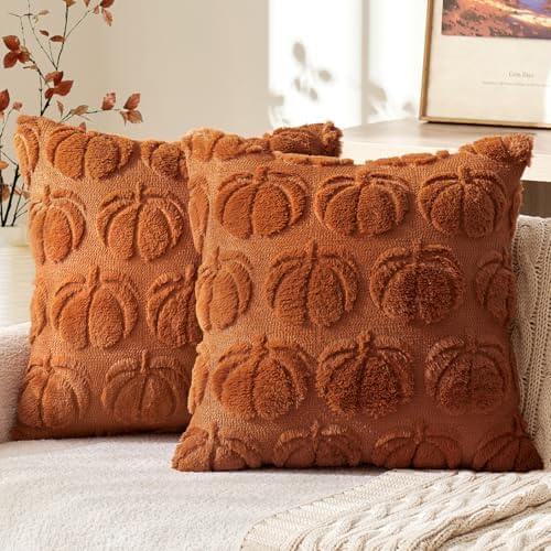 MIULEE Fall Throw Pillow Covers 12x20 Set of 2 Autumn Decorations Orange Pumpkin Accent Lumbar Pillowcase for Sofa Couch Porch Bed Living Room Soft Plush Faux Fur Halloween Farmhouse Home Decor