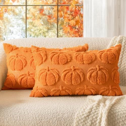 MIULEE Fall Throw Pillow Cover 14x36 Long Body Lumbar Autumn Decoration Dark Rust Pumpkin Accent Pillowcase for Sofa Couch Porch Bed Living Room Soft Plush Faux Fur Halloween Farmhouse Home Decor