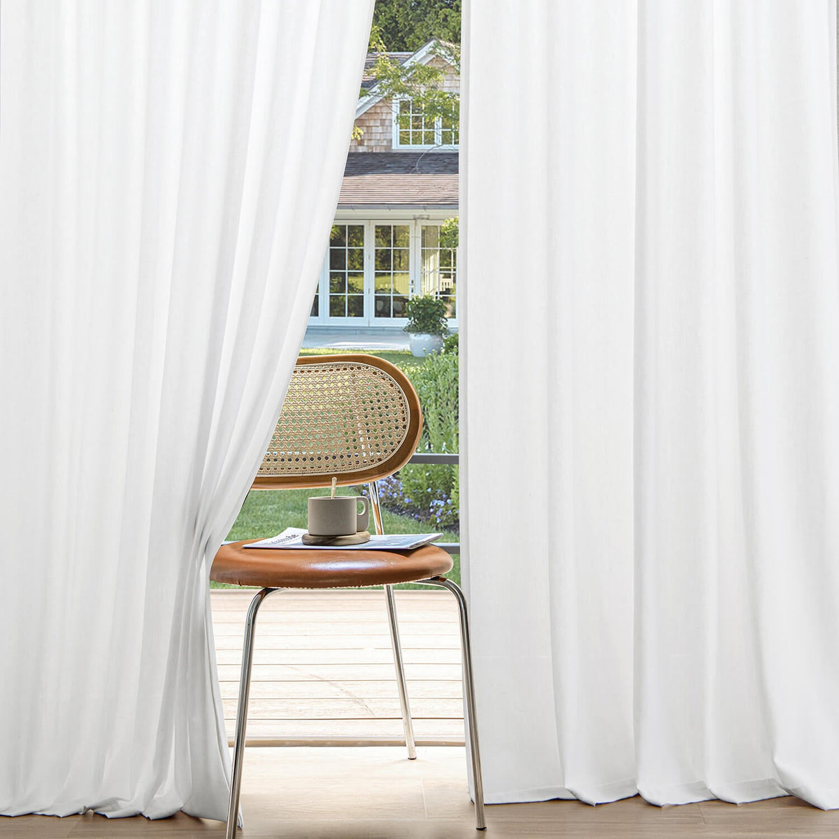 miulee light filtering farnhouse textured back tab curtains pure white 52Wx90L