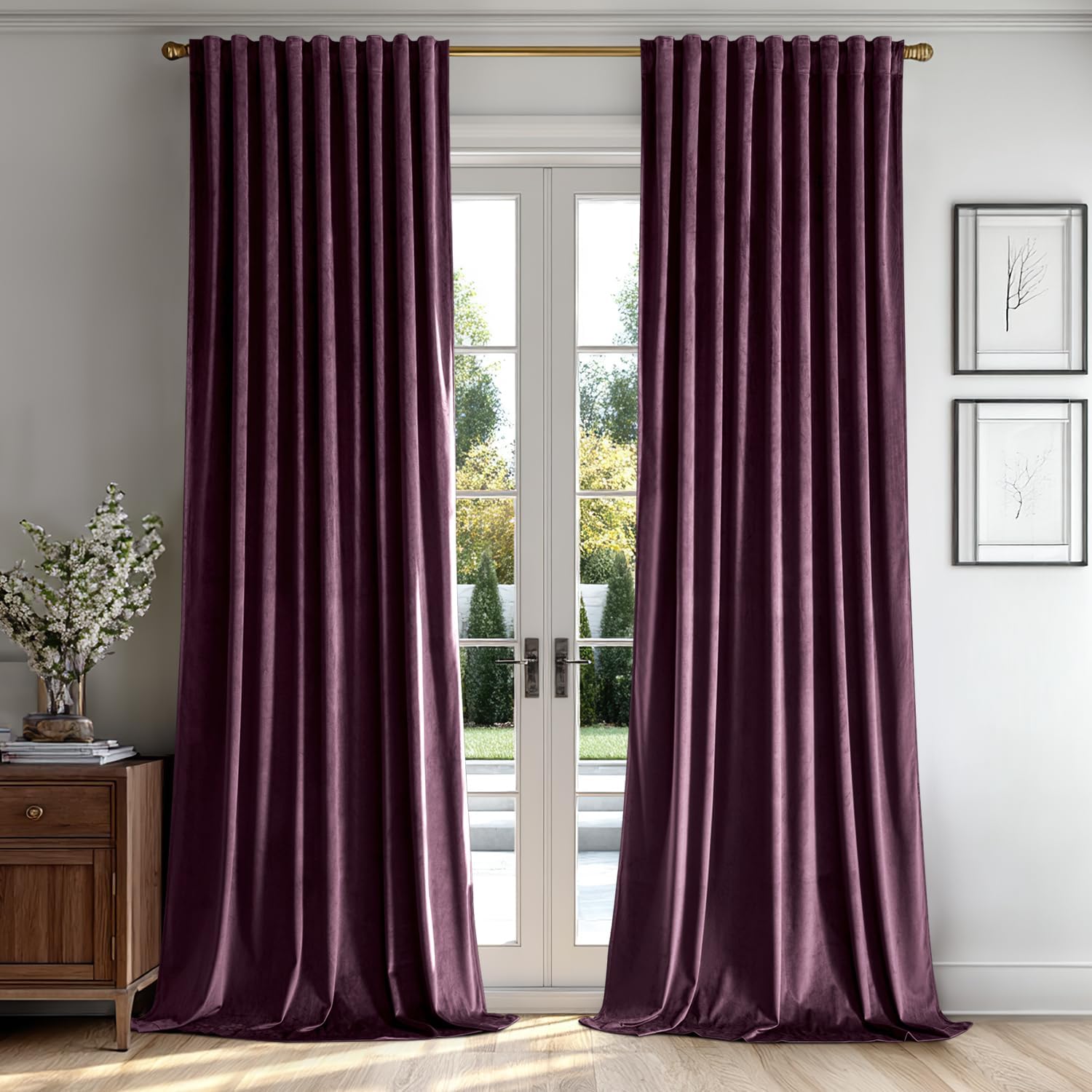 miulee luxury blackout curtains thermal insulated rod pocket back tab dark purple 52Wx84L