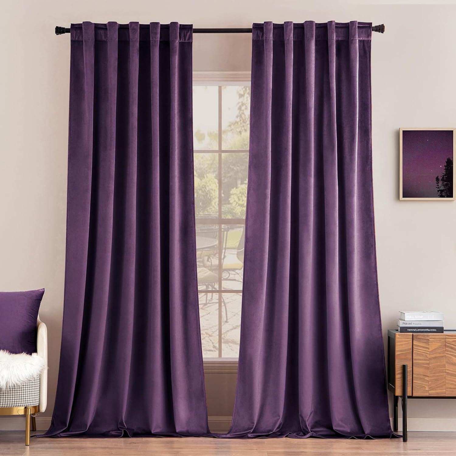 miulee luxury blackout curtains thermal insulated rod pocket back tab purple 52Wx84L