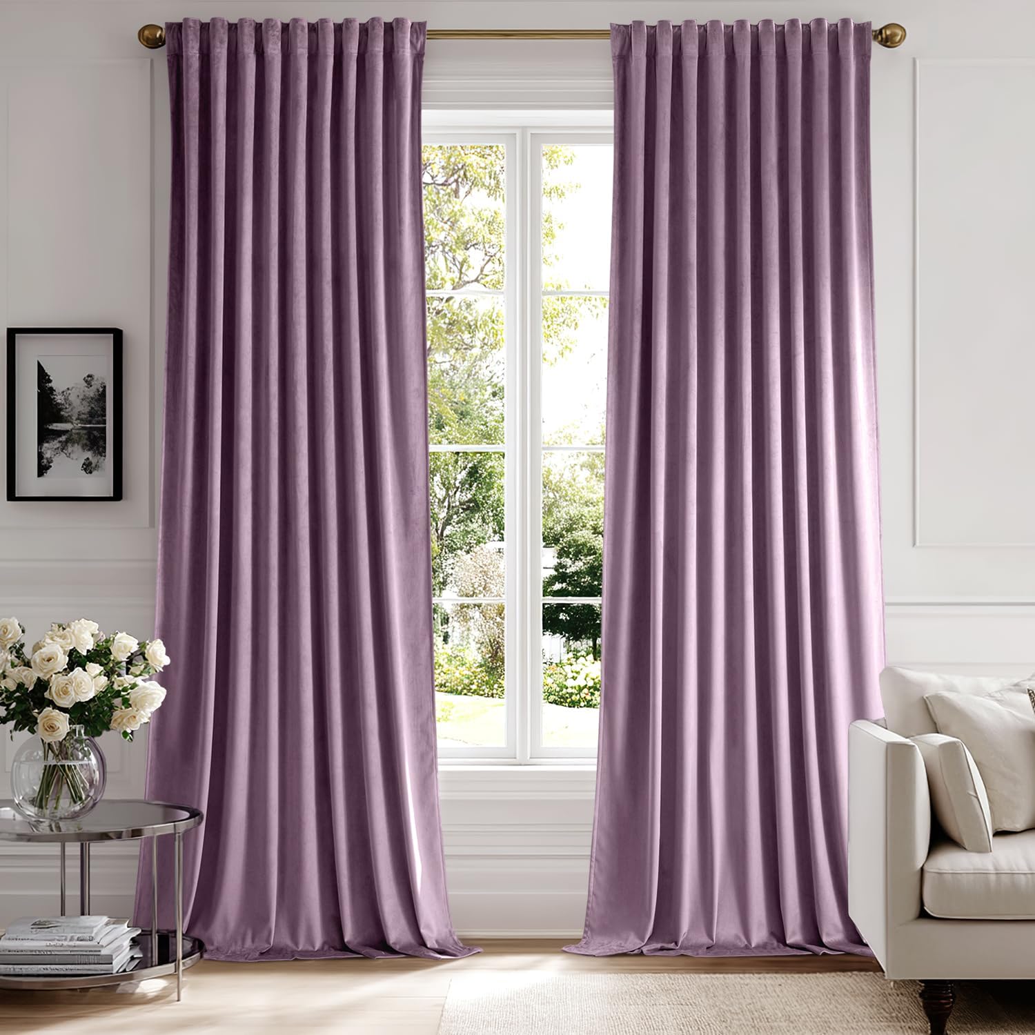 miulee luxury blackout curtains thermal insulated rod pocket back tab lavender 52Wx84L
