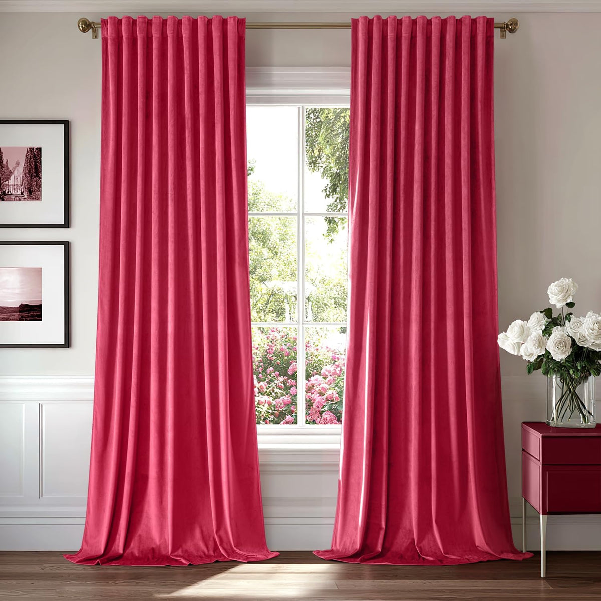 miulee luxury blackout curtains thermal insulated rod pocket back tab hot pink 52Wx84L