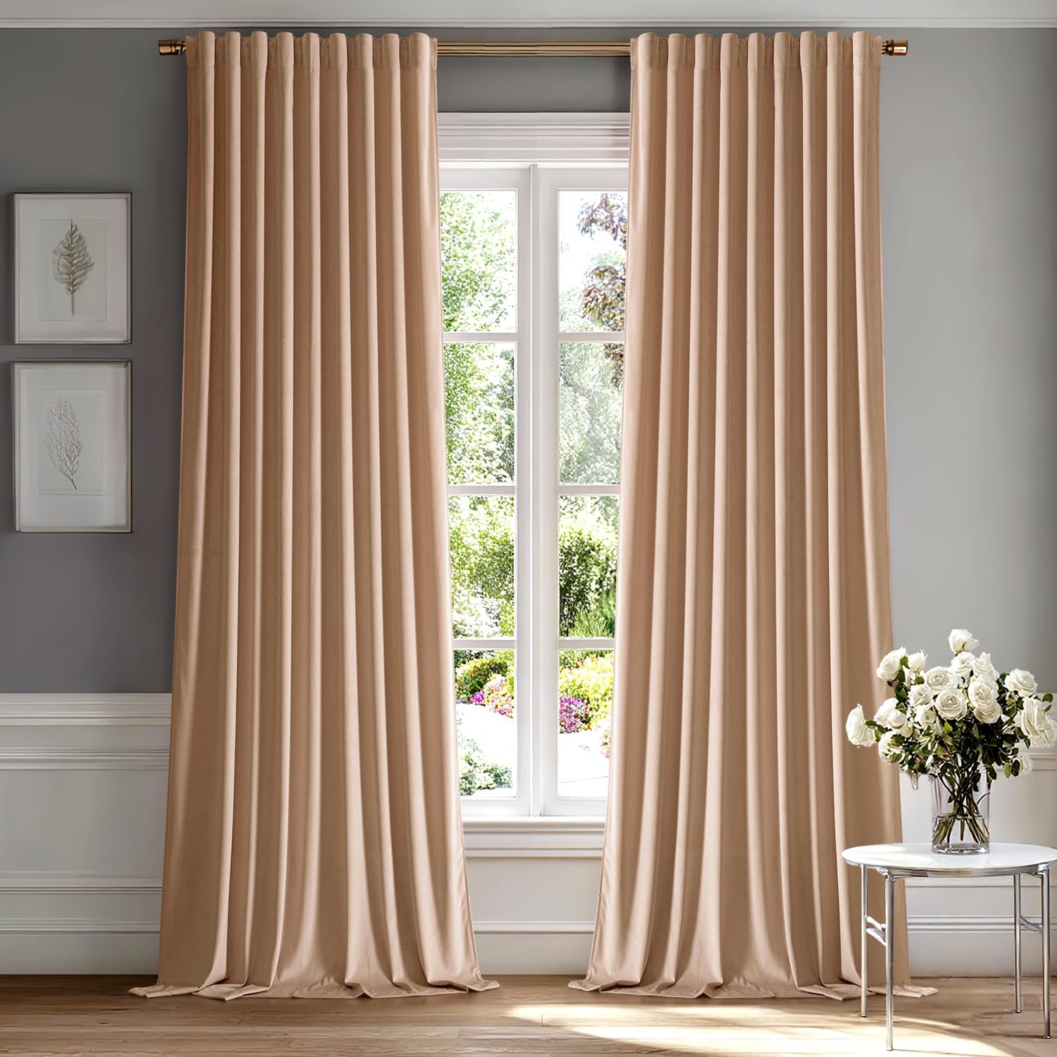 miulee luxury blackout curtains thermal insulated rod pocket back tab blush beige 52Wx84L