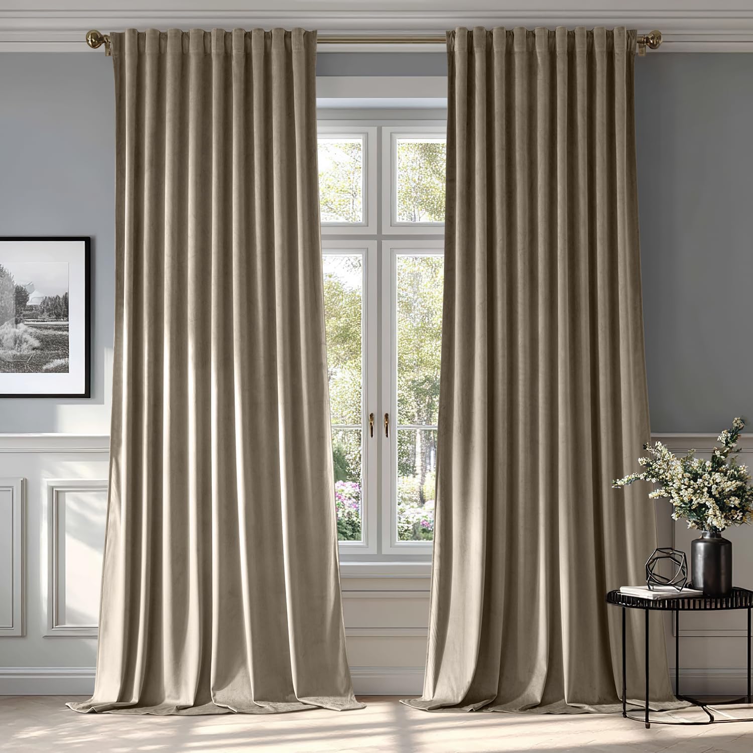 miulee luxury blackout curtains thermal insulated rod pocket back tab taupe 52Wx84L