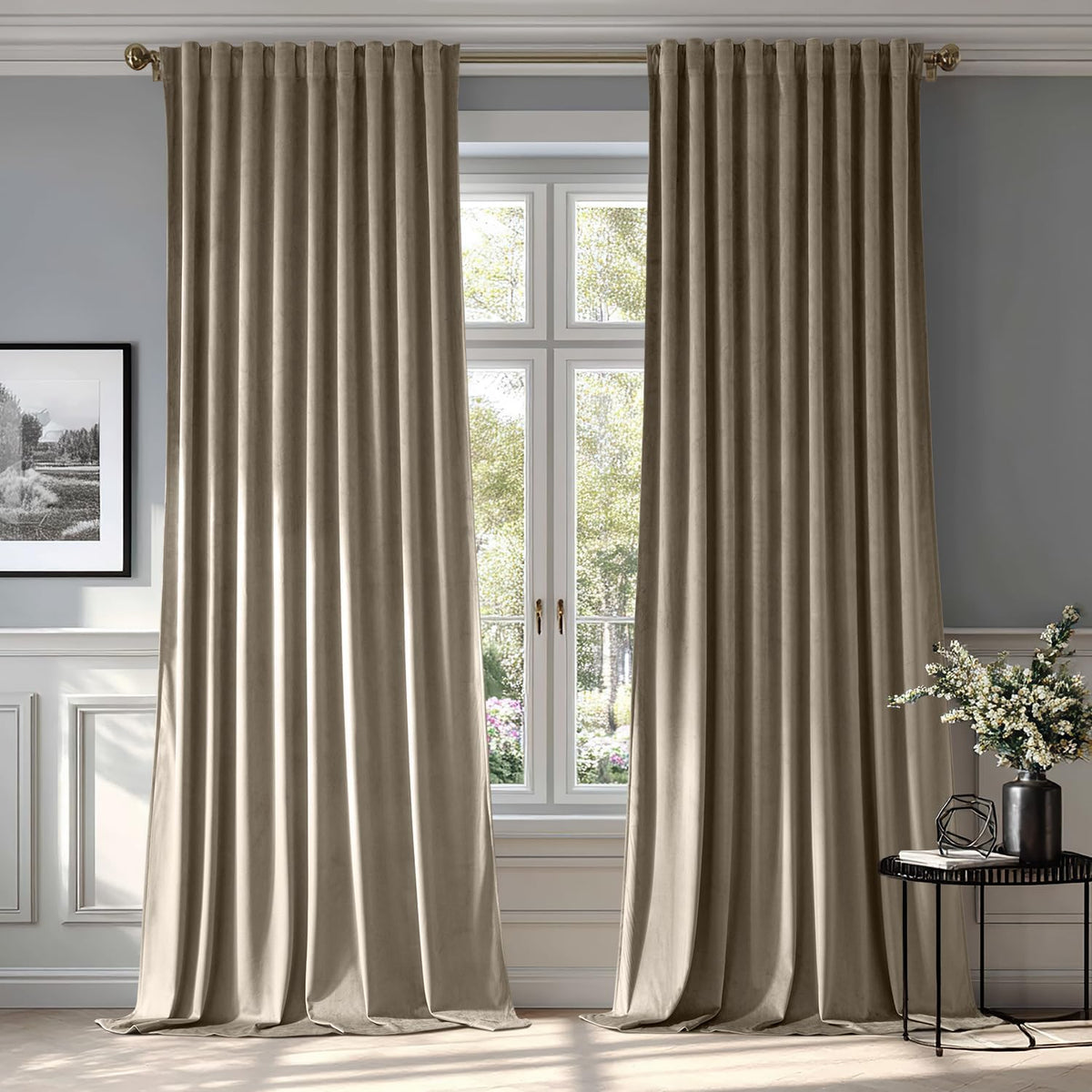 miulee luxury blackout curtains thermal insulated rod pocket back tab taupe 52Wx84L