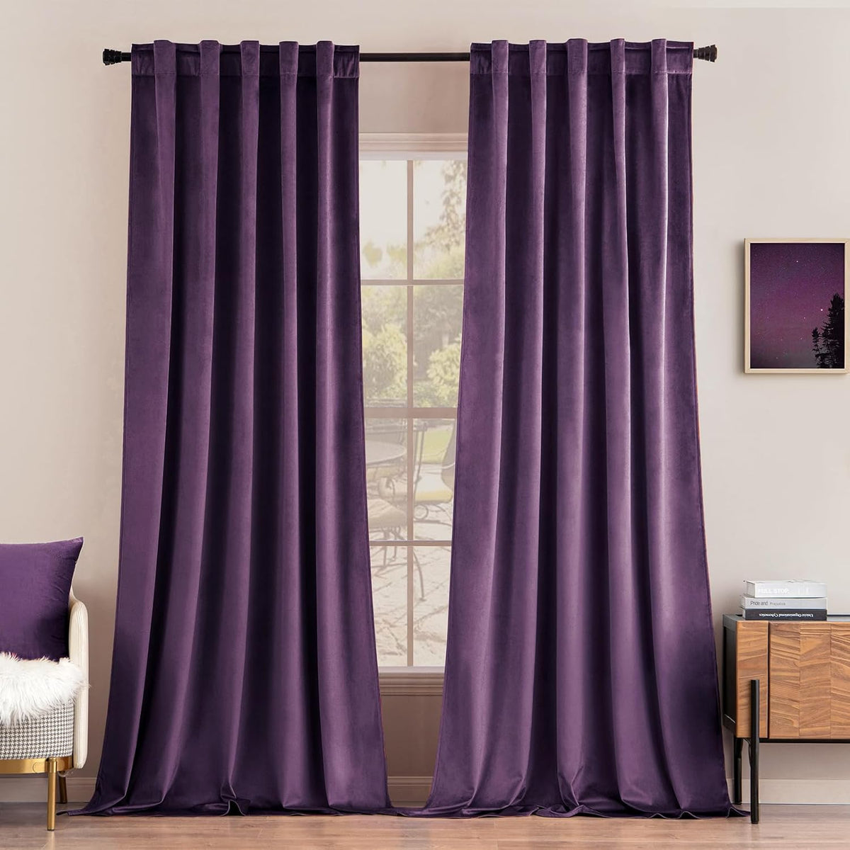 miulee luxury blackout curtains thermal insulated rod pocket back tab purple 52Wx96L