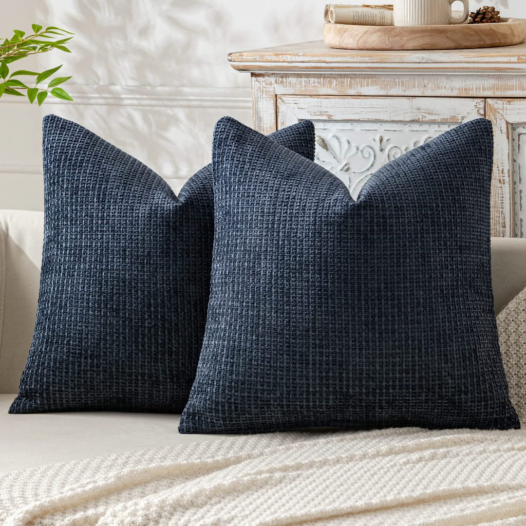 MIULEE Pack of 2 Navy Blue Decorative Pillow Covers 20x20 Inch Soft Chenille Couch Throw Pillows Farmhouse Cushion Covers for Home Decor Sofa Bedroom Living Room