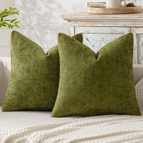 MIULEE Pack of 2 Sage Green Decorative Pillow Covers 18x18 Inch Soft Chenille Couch Throw Pillows Farmhouse Cushion Covers for Home Decor Sofa Bedroom Living Room