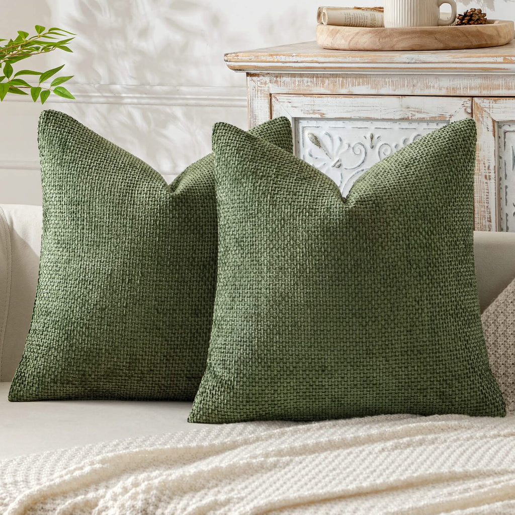 MIULEE Pack of 2 Moss Green Decorative Pillow Covers 18x18 Inch Soft Chenille Couch Throw Pillows Farmhouse Cushion Covers for Home Decor Sofa Bedroom Living Room