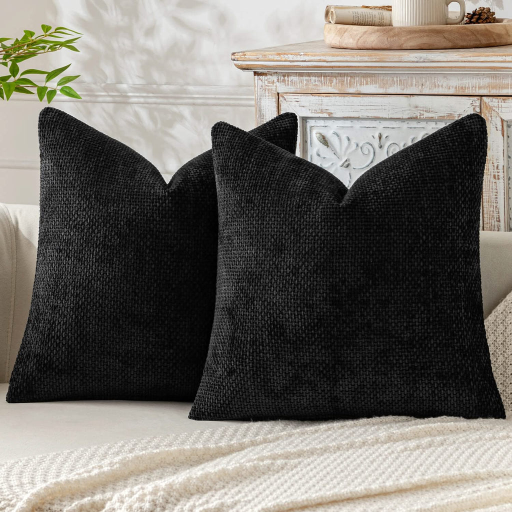 MIULEE Pack of 2 Black Decorative Pillow Covers 18x18 Inch Soft Chenille Couch Throw Pillows Farmhouse Cushion Covers for Home Decor Sofa Bedroom Living Room