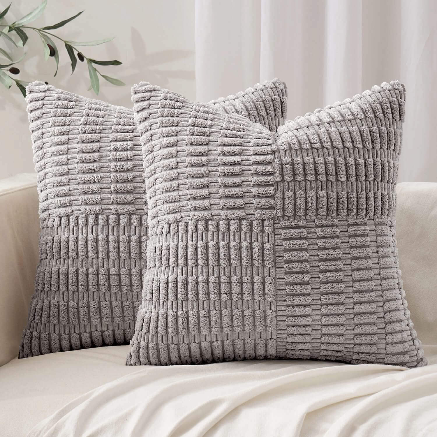 MIULEE Corduroy Boho Decorative Patchwork Textured Spliced Throw Pillow Covers (Pack of 2)