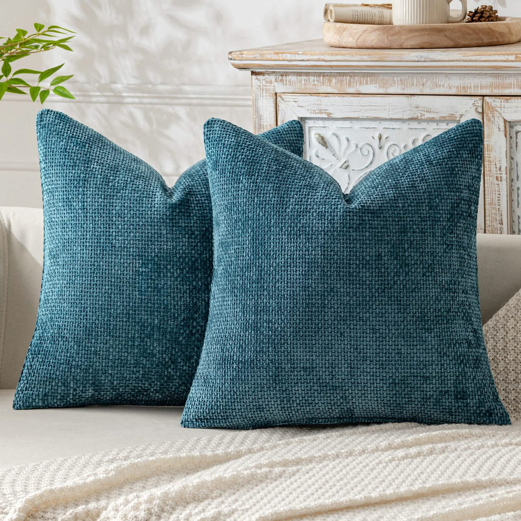 MIULEE Pack of 2 Teal Decorative Pillow Covers 20x20 Inch Soft Chenille Couch Throw Pillows Farmhouse Cushion Covers for Home Decor Sofa Bedroom Living Room