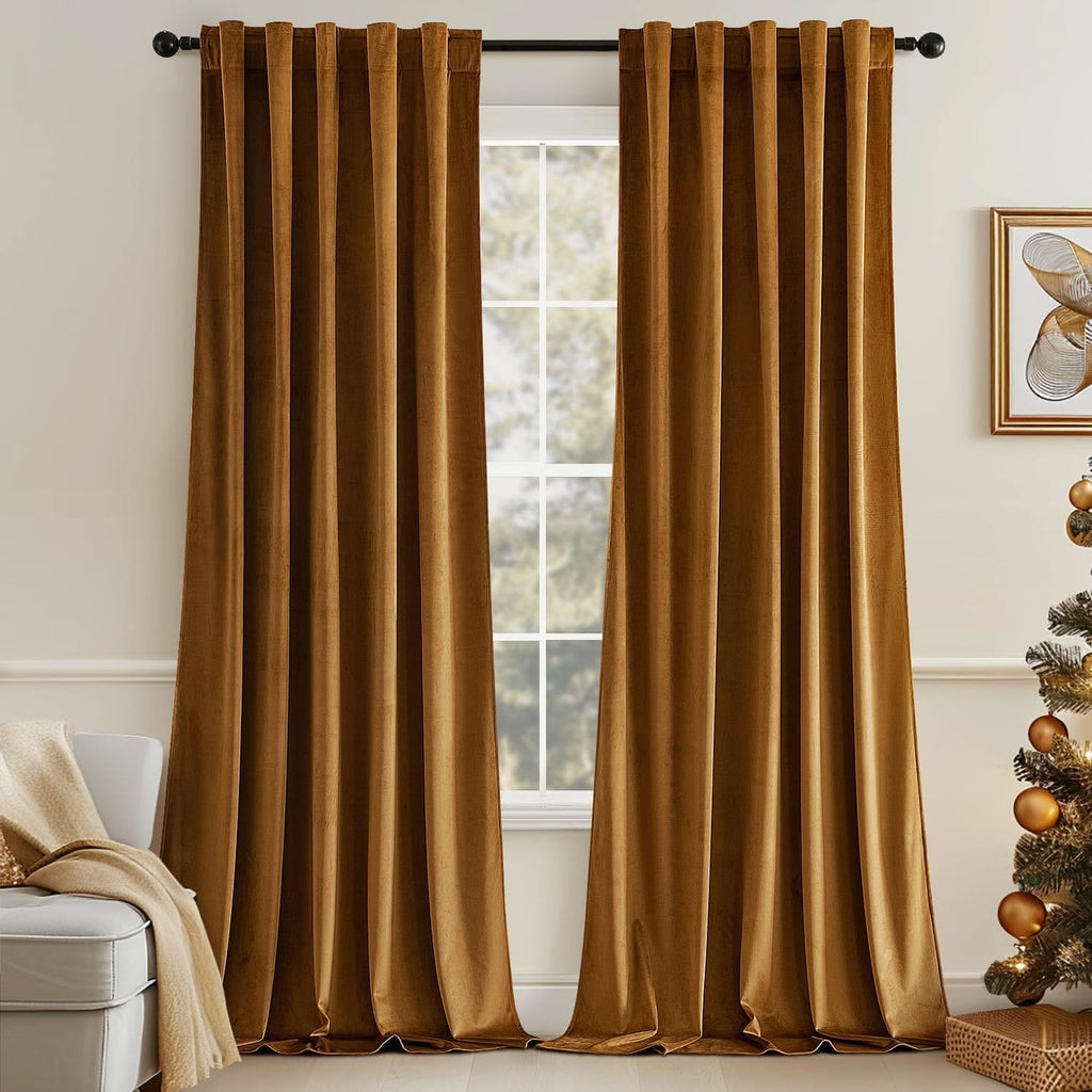 MIULEE Customized Velvet Curtains Luxury Blackout Curtains Thermal Insulated-2 Panels-Golden-Brown