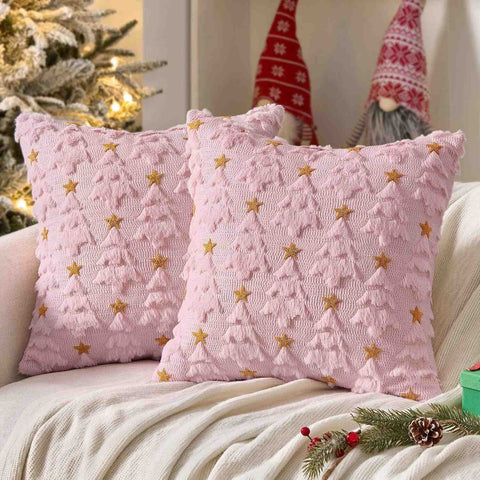 Christmas Tree Plush Faux Fur Pillow Covers Pink 18x18-inch