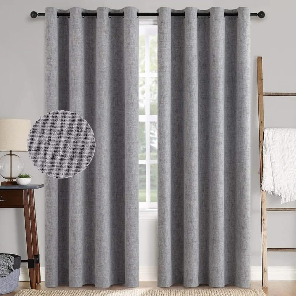 MIULEE 100% Blackout Linen Textured Curtains Nursery 52 x 84 Inch (2 Panels) | Grey