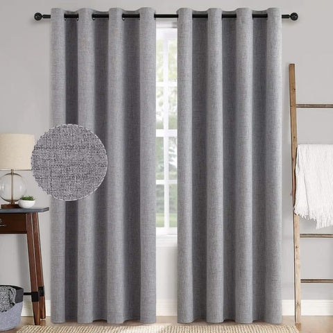 MIULEE Customized 100% Blackout Linen Textured Curtains (2 Panels)-Grey