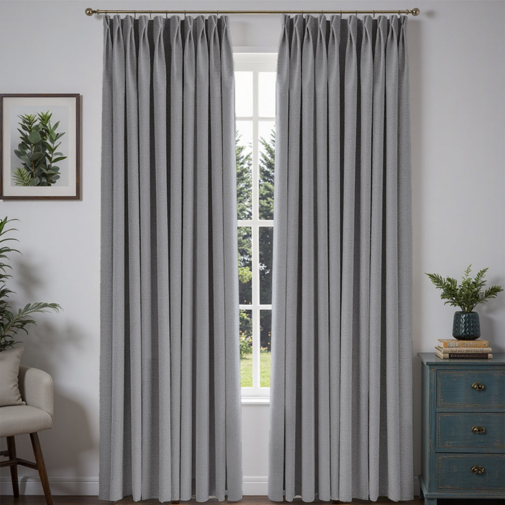 MIULEE Customized 100% Blackout Linen Textured Curtains (2 Panels) - Pleated