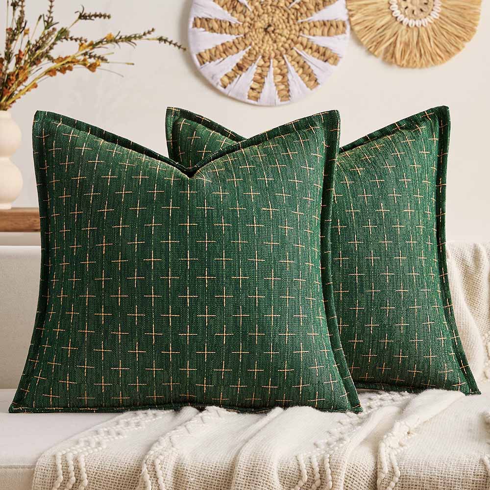 Fall Decorative Farmhouse Burlap Linen Fall Throw Pillows Covers  Army Green 18x18-inch