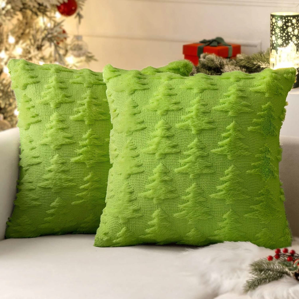 MIULEE Green Throw Pillow Covers Christmas Tree Decorative Pillow Covers 20x20 Inch Soft Plush Faux Wool Pillow Covers Set of 2 Farmhouse Couch Pillows Home Decors for Sofa Livingroom Bed