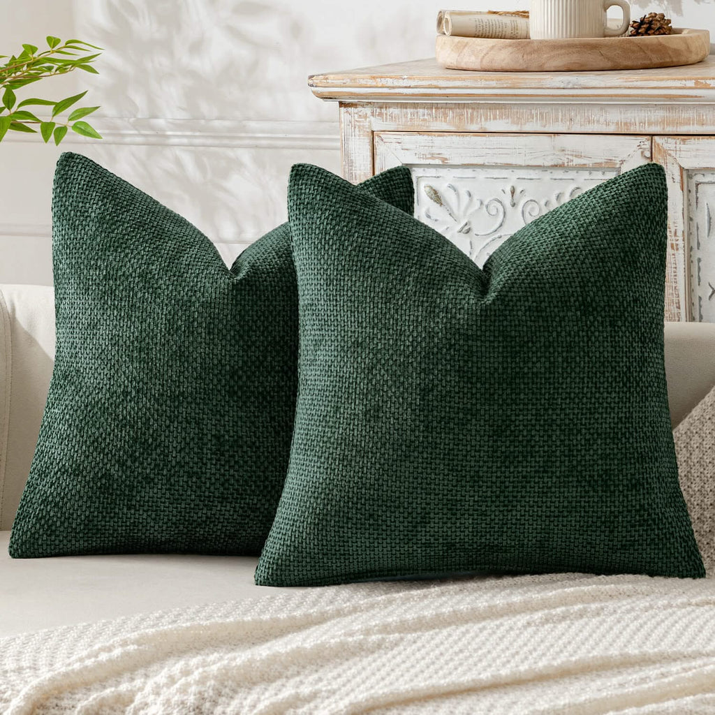 MIULEE Pack of 2 Christmas Green Decorative Pillow Covers 20x20 Inch Soft Chenille Couch Throw Pillows Farmhouse Cushion Covers for Home Decor Sofa Bedroom Living Room